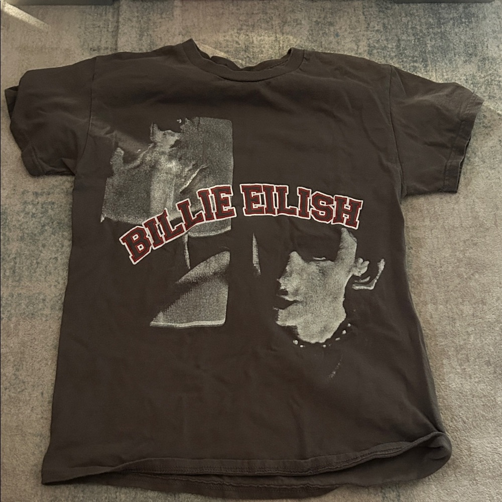 Billie Eilish Grey and White Graphic T-Shirt